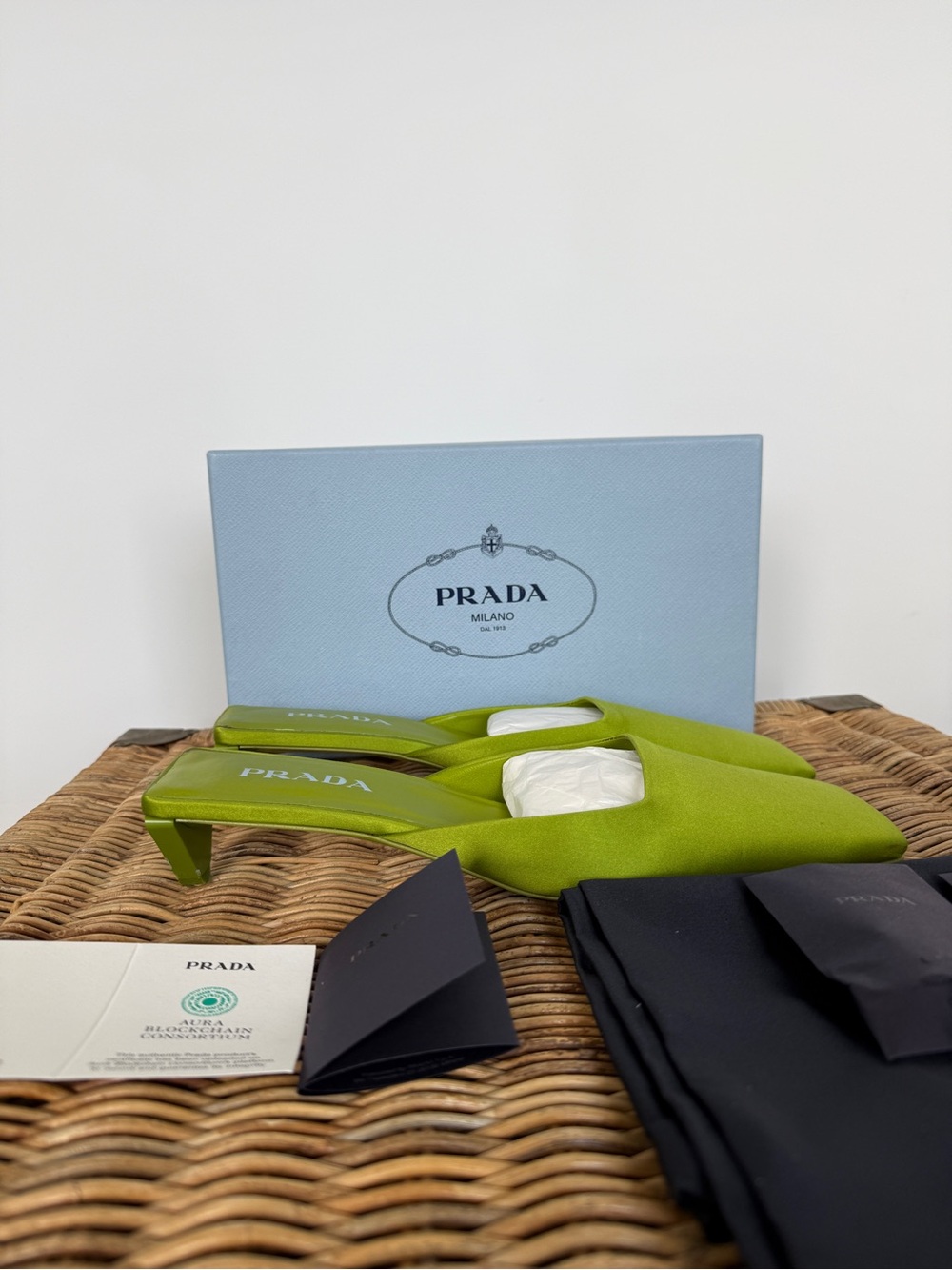Prada Custom Made Satin Mules Triangle Heel Size 41.5 Green - Picture 3 of 8
